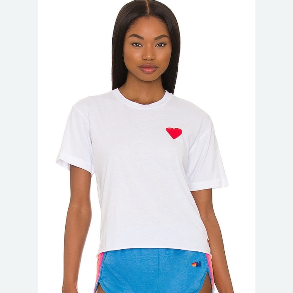 Aviator Nation White Short Sleeve Tee with Red Heart Patch
